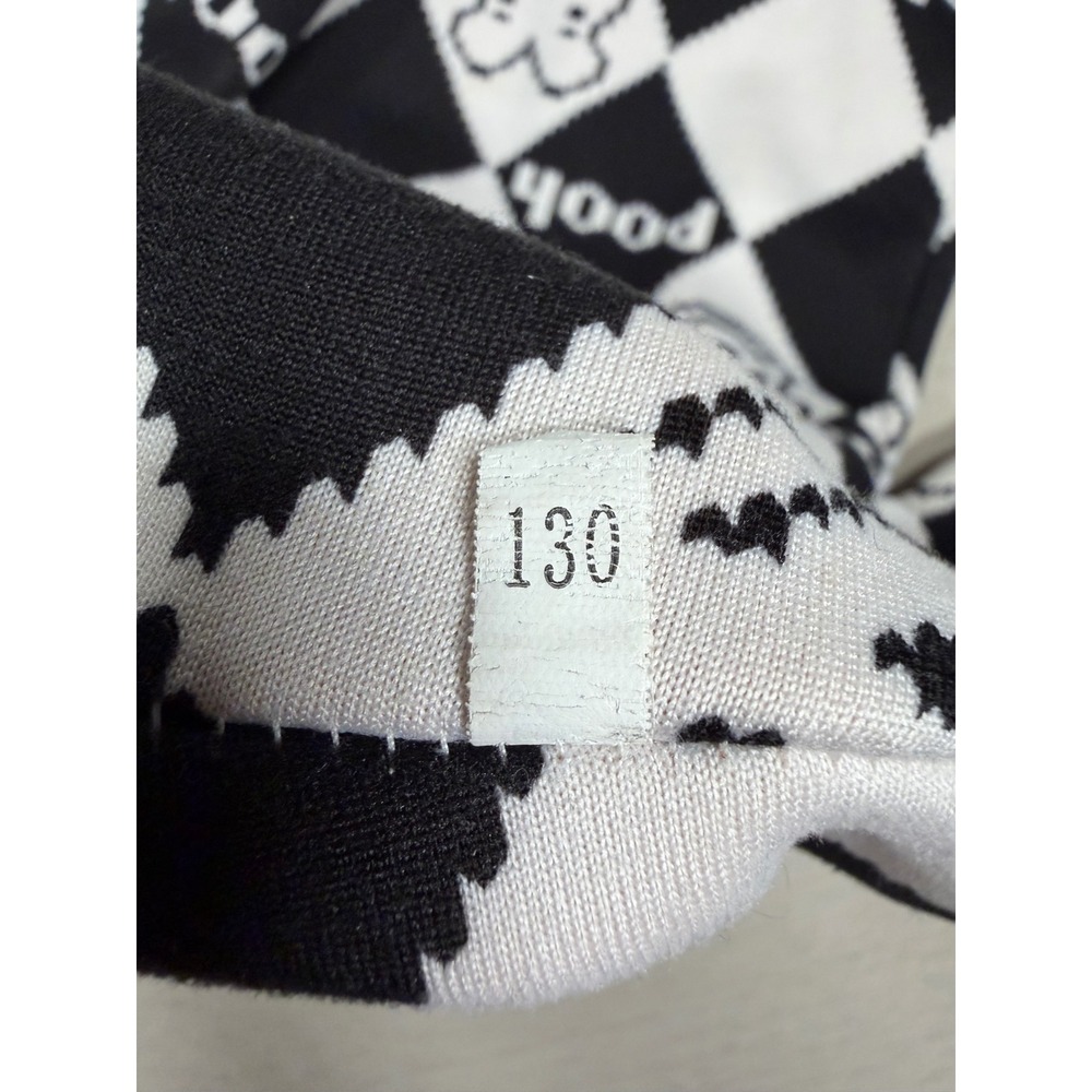 Disney Winnie the Pooh Argyle Cardigan Sweater Black White Kids Size 130 - Picture 3 of 5
